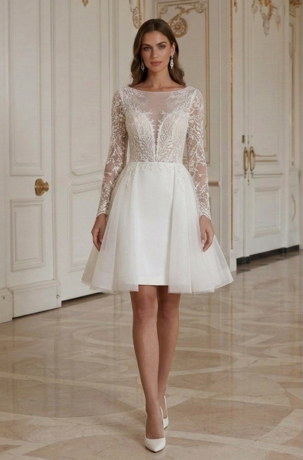 Kurzes Hochzeitskleid mit Schlüsselloch-Rückendetail