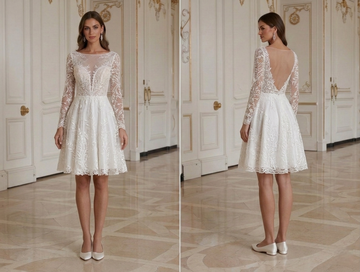 Robe de Mariée Courte avec Superposition de Dentelle