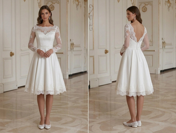 Kurzes Hochzeitskleid mit Spitzenbesatz