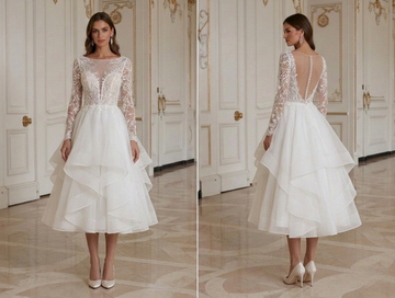 Vestido de Noiva Curto com Camadas de Organza