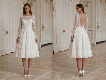Vestido de Noiva Curto com Estilo Romântico em Renda