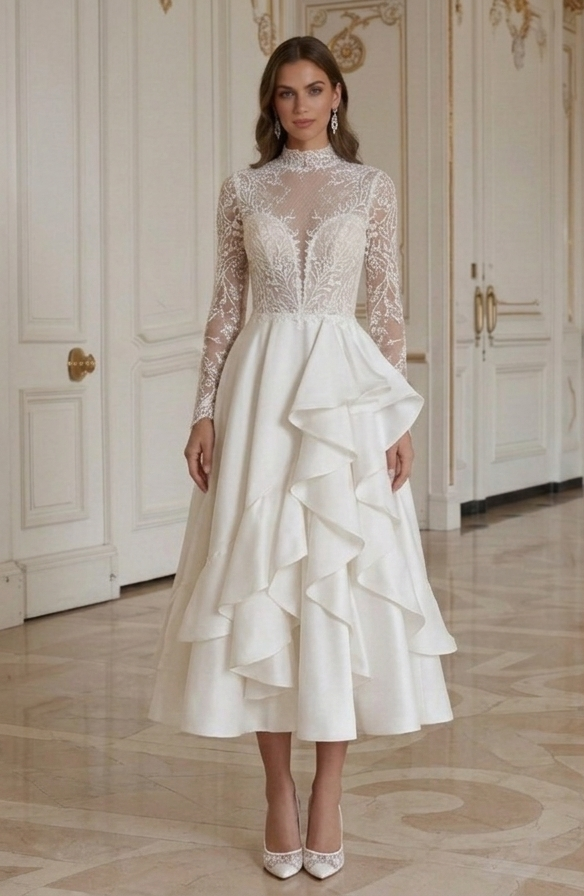 Kurzes Hochzeitskleid mit Rüschendetail Romantisch