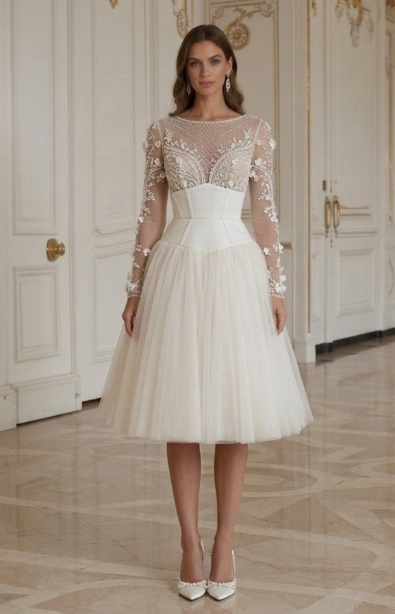 Kurzes Hochzeitskleid mit strukturierter Taille