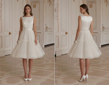 Vestido de Noiva Curto com Saia de Tule Estilo Princesa