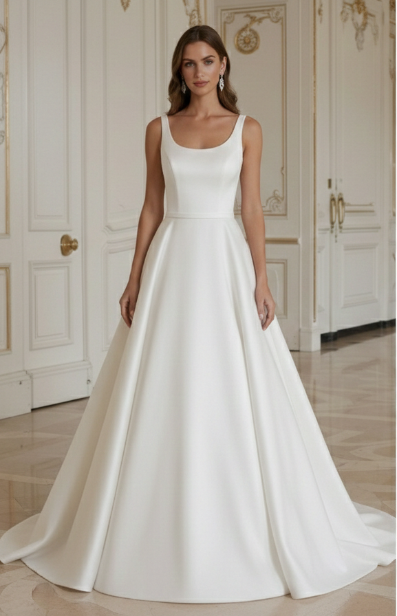 Simple A-Line Wedding Dress Clean Lines Minimal Bridal