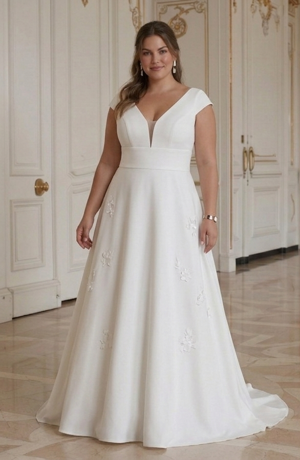 Enkel elegant brudklänning för plusstorleksbrudar modern brudstil