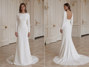 Robe de mariée simple à manches longues style minimaliste