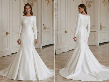 Simple Mermaid Wedding Dress Clean Lines Minimal Bridal