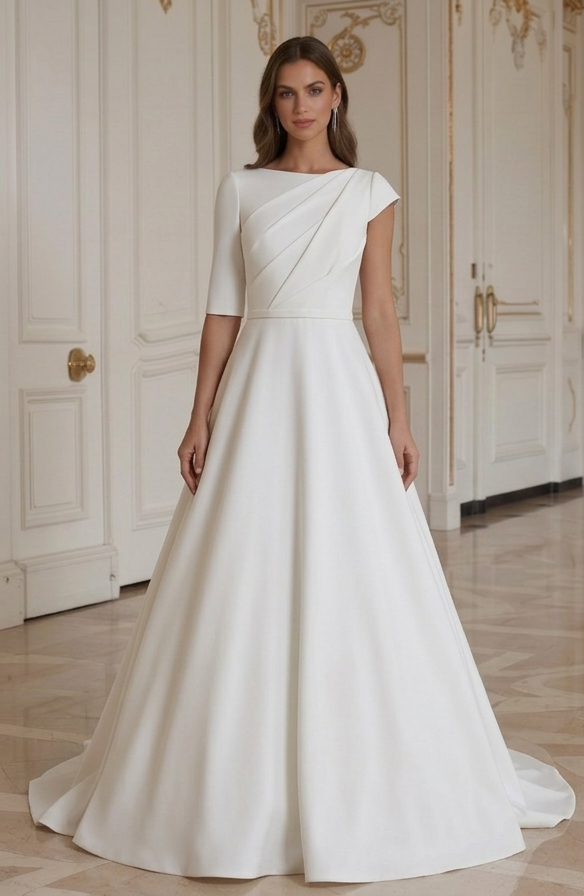 Eenvoudige Moderne Minimalistische Bruidsjurk Bruidstijl