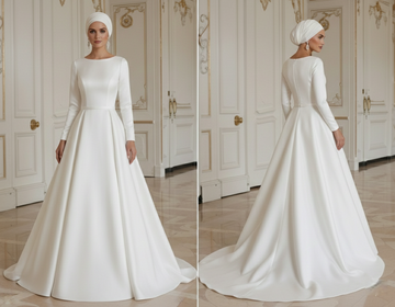 Rochie de Mireasă Musulmană Simplă Satin Simplu Modestă