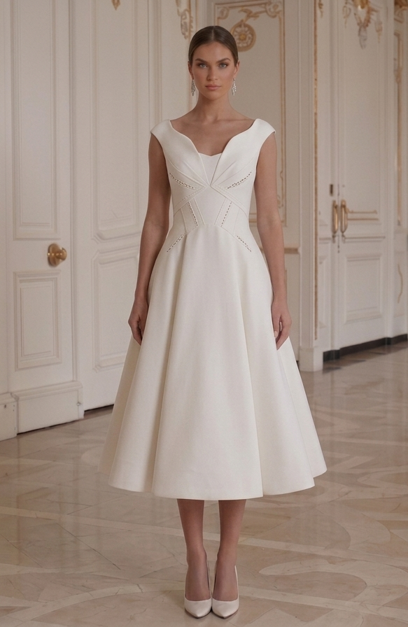 Simple Tea Length Wedding Dress Minimal Bridal Style