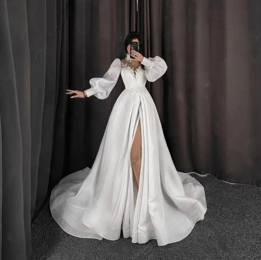 Luxury Woman's A Line Wedding Dresses Sweetheart Lace Applique Sexy Side Slit Satin Bride Gowns Formal Elegant Vestidos De Novia As Pictures