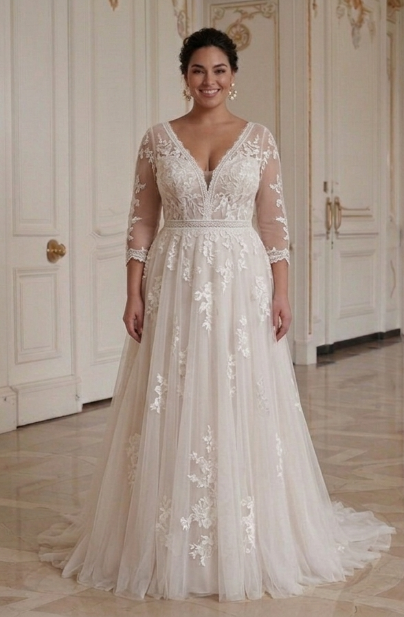 Soft Romantic Bridal Dress For Plus Size Bride Elegant Style
