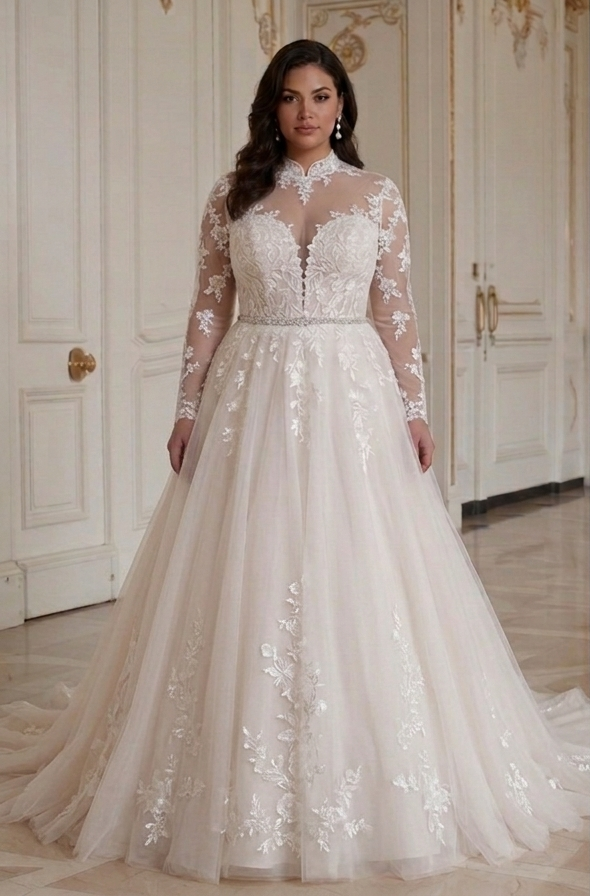 Soft Tulle Ball Gown Wedding Dress For Plus Size Brides