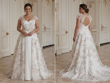 Vårbrudekjole for plus size-brud Blomstret Romantisk Brudekjole