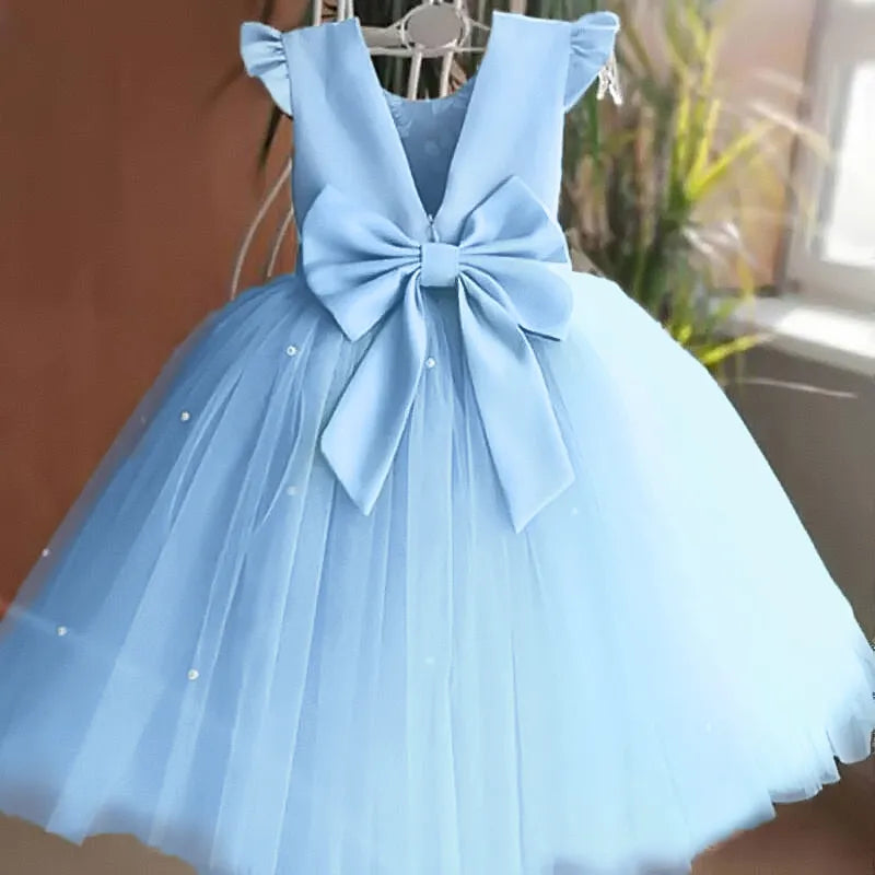 Summer Girls Lace Dresses For Kids 1-5 Year Flower Birthday Tulle Dress Backless Bow Princess Wedding Gown Kids Party Wear Child Sarah Houston