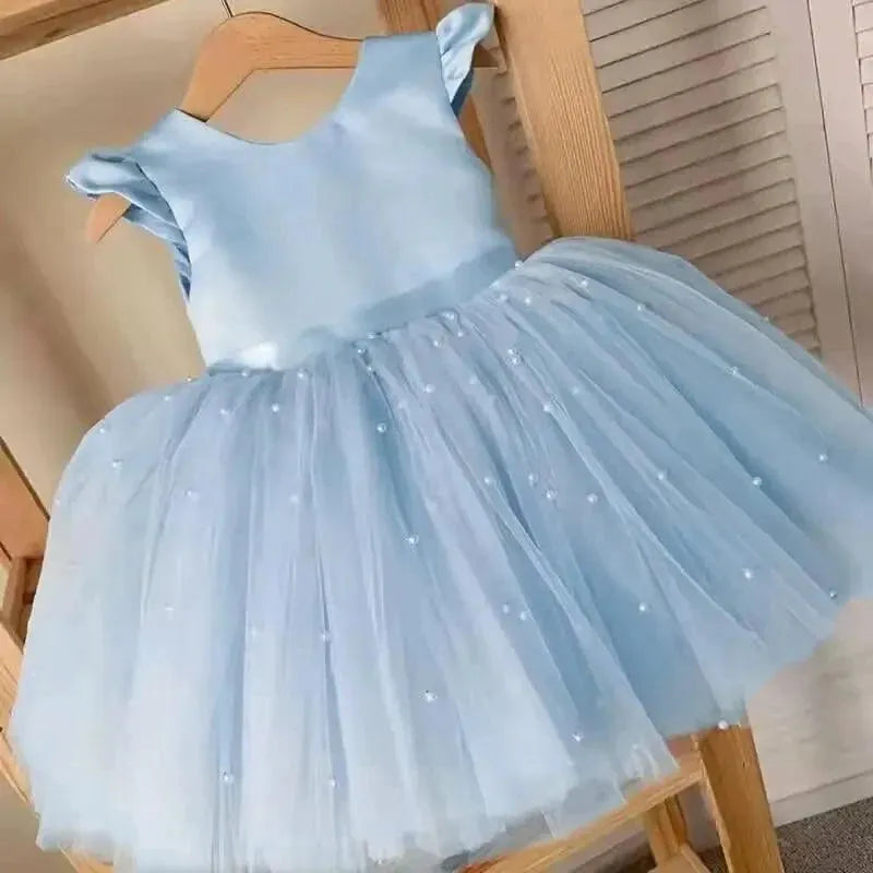 Summer Toddler Baby Girls Dress Kids Elegant Princess Party Tutu Tulle Party Gown Infant Backless 1st Birthday Baptism Clothes