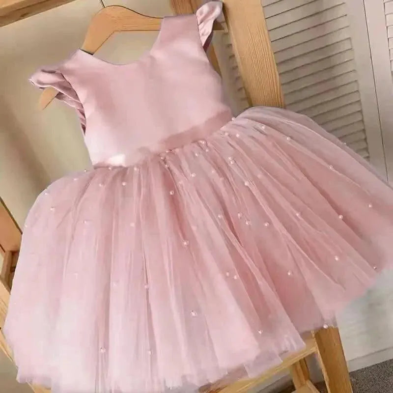 Summer Toddler Baby Girls Dress Kids Elegant Princess Party Tutu Tulle Party Gown Infant Backless 1st Birthday Baptism Clothes