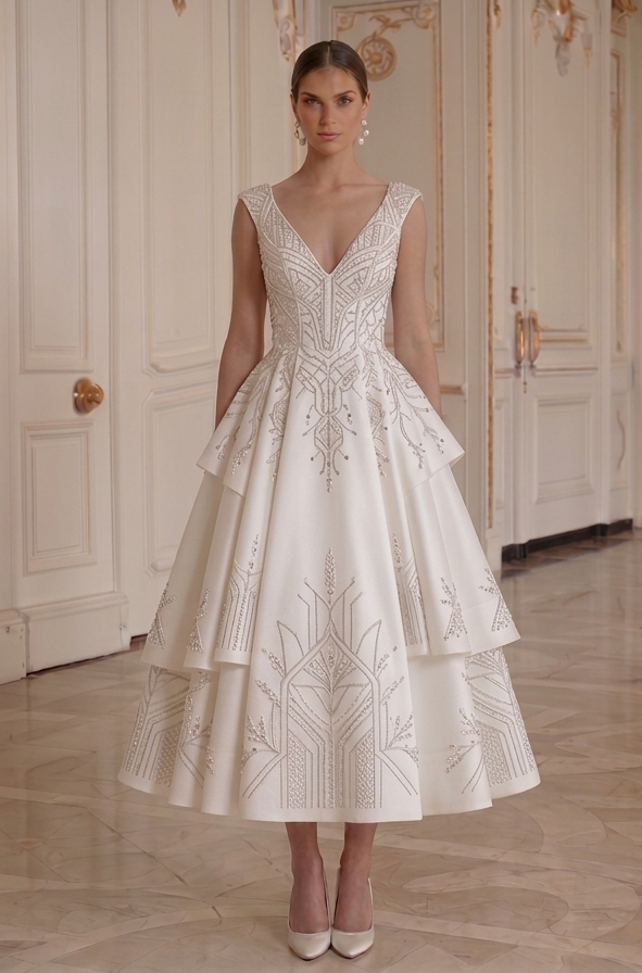 Brautkleid in Tea-Länge Zeitgenössische Mode Brautmode