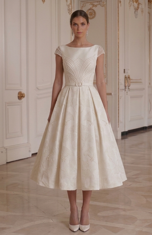 Tea Length Wedding Dress Elegant Retro Bridal Style