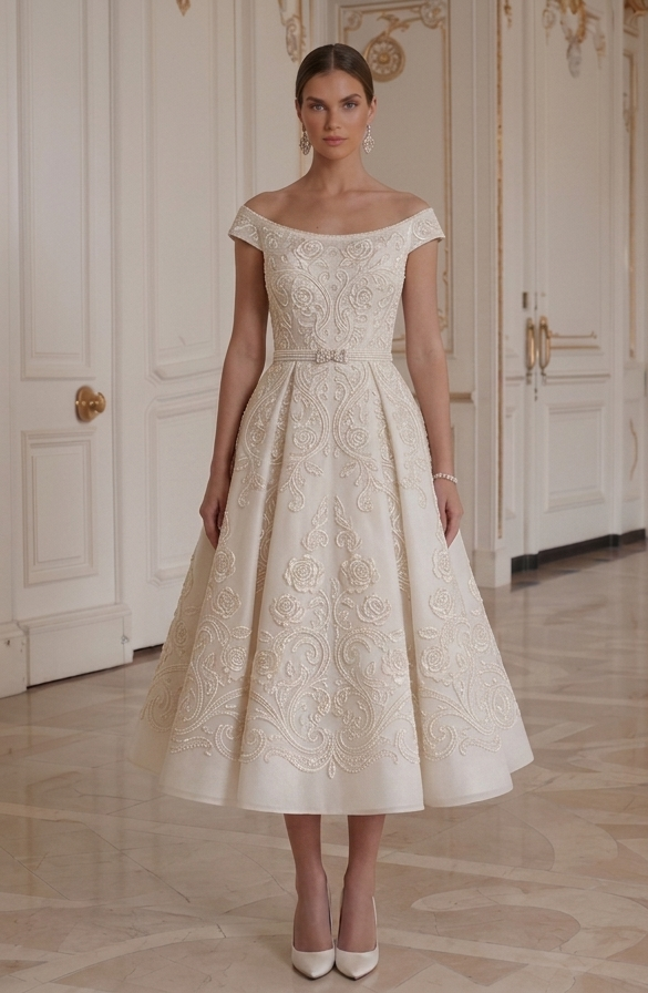 Brautkleid in Tea-Länge Eleganter Hochzeitslook