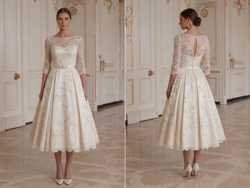 Brautkleid in Tea-Länge, femininer Retro-Stil