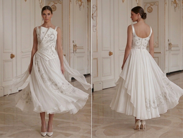 Brautkleid in Tea Length mit fließendem Rock in Tea Length