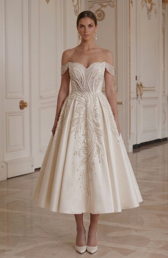 Tea Length Wedding Dress For Civil Wedding Bridal