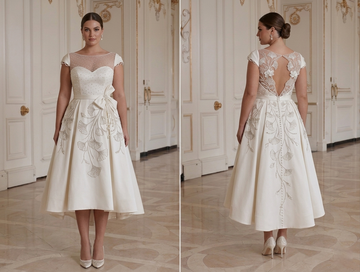 Tea-Länge Hochzeitskleid für kurvige Braut Eleganter Stil