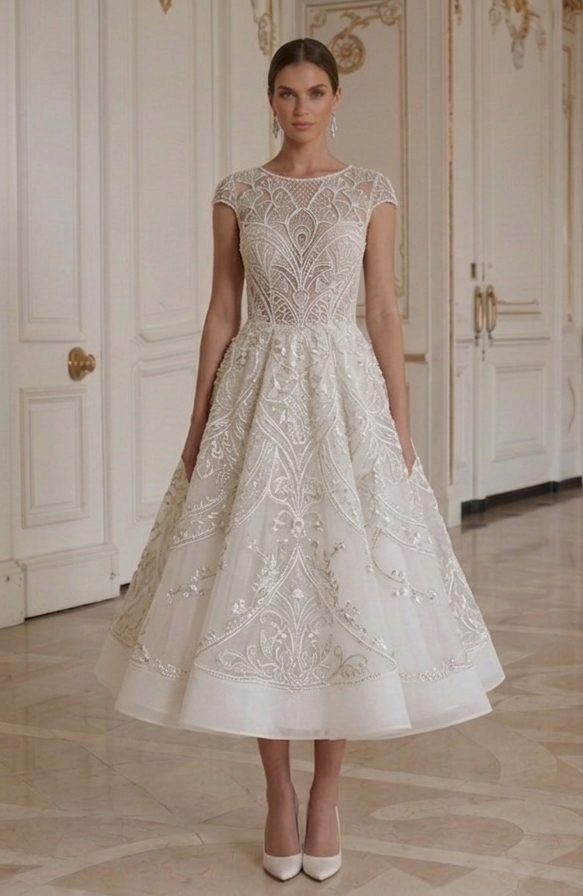 Brautkleid in Tea-Länge für elegante Zeremonie