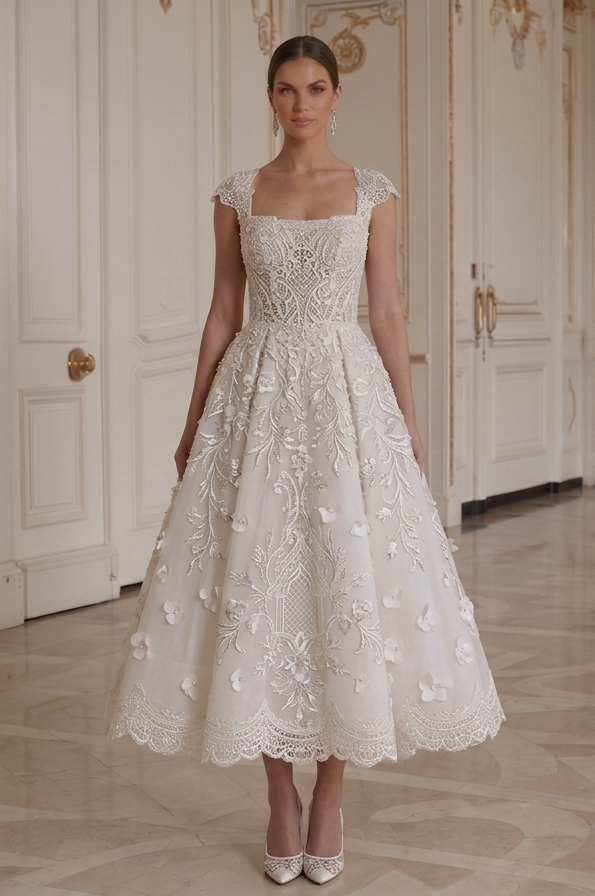 Brautkleid in Tea-Länge für luxuriöse Hochzeiten