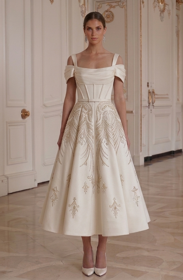 Brautkleid in Tea-Länge für moderne Zeremonie