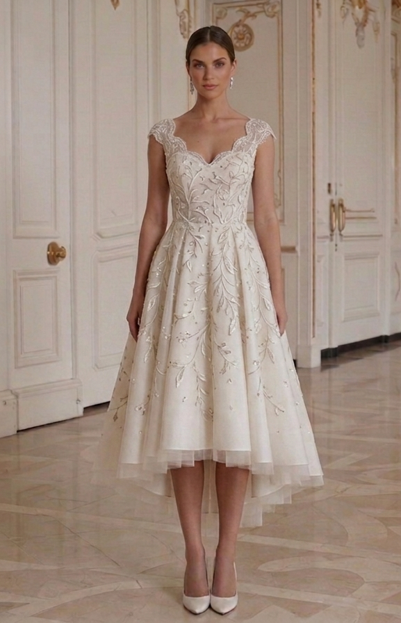 Tea Length Wedding Dress For Outdoor Wedding Bridal