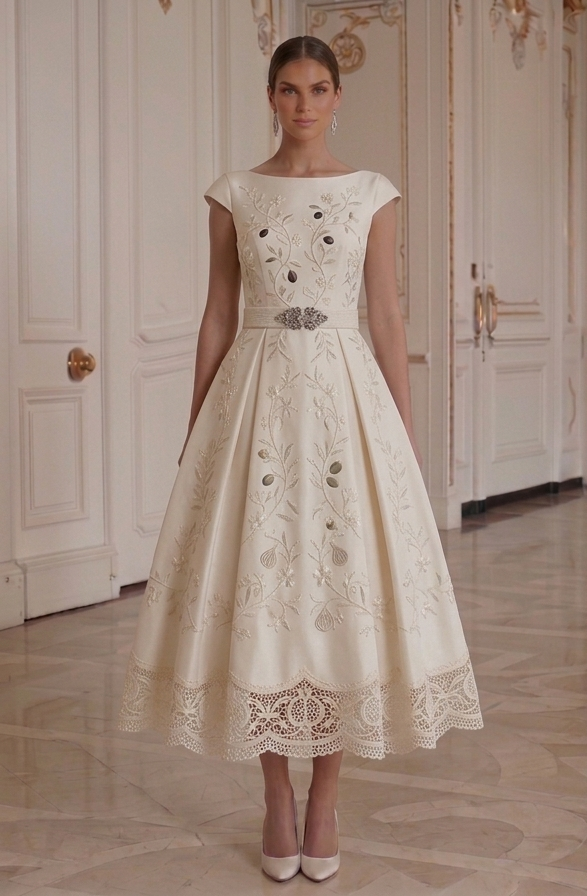 Brautkleid in Tea-Länge für kleine Hochzeitszeremonie