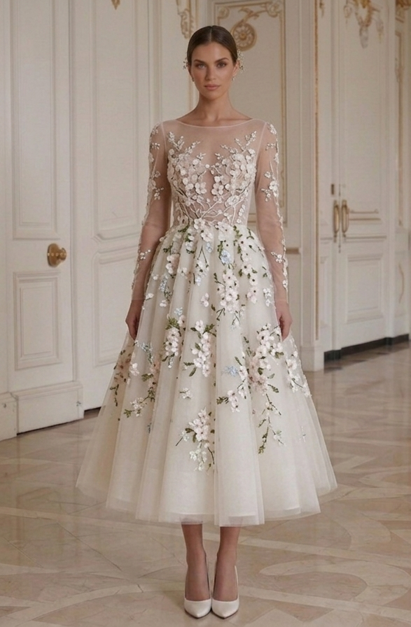 Tea Length Wedding Dress For Spring Bride Bridal