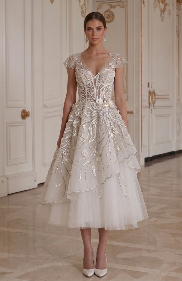 Tea Length Wedding Dress For Summer Bride Bridal