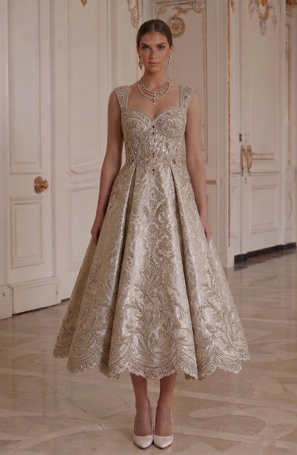 Brautkleid in Tea-Länge für traditionelle Hochzeit