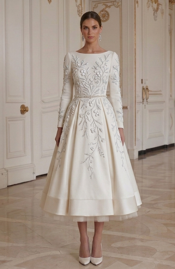 Tea Length Wedding Dress For Winter Wedding Bridal