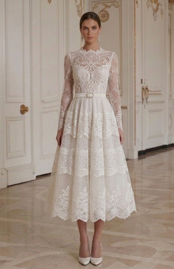Tea Length Wedding Dress Lace Vintage Bridal Style