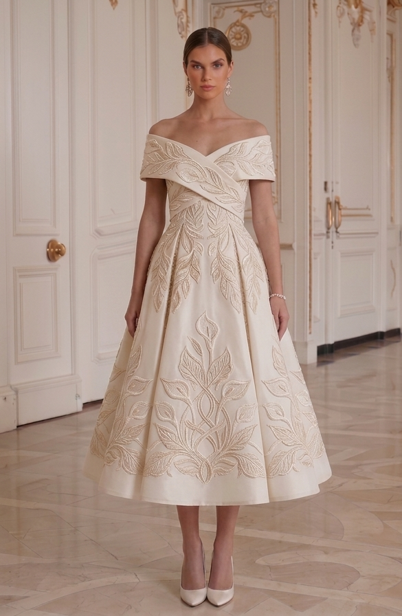 Brautkleid in Tea-Länge Luxus Brautkollektion