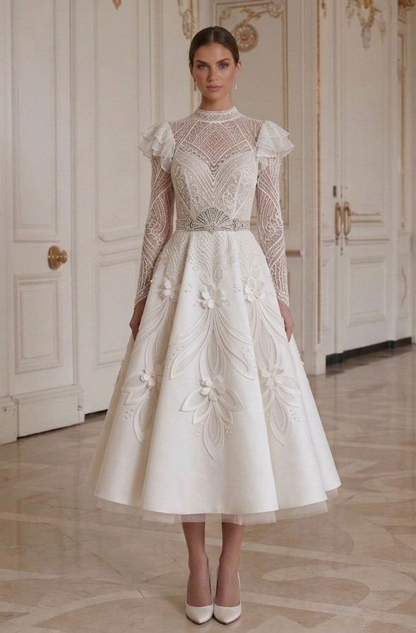 Tea Length Wedding Dress Modern Vintage Fusion Style
