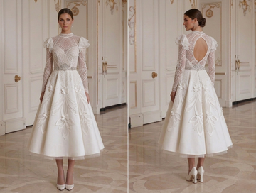 Brautkleid in Tea-Länge Modern Vintage Fusion Stil