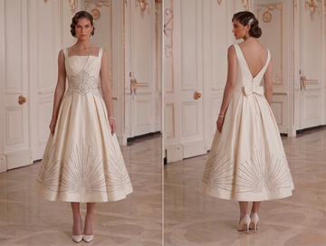 Brautkleid in Tea-Länge im Old Hollywood Stil