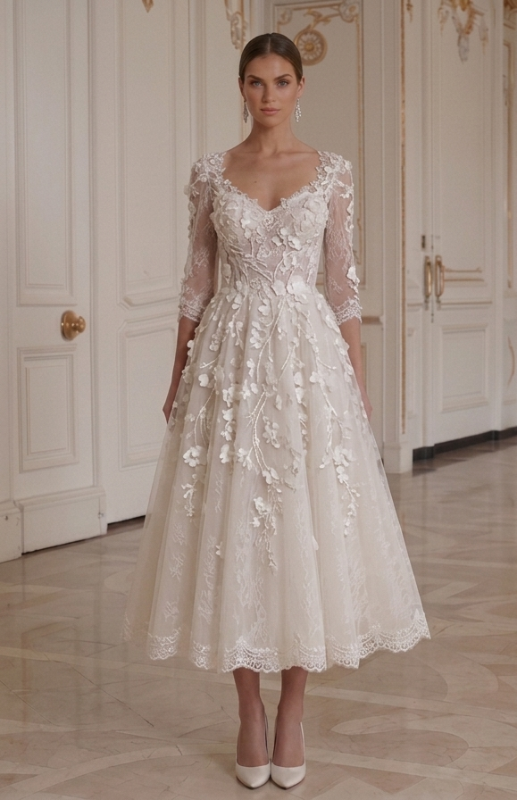 Tea Length Wedding Dress Romantic Bridal Party Style