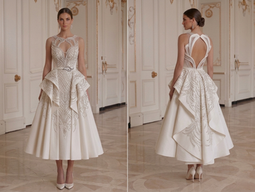 Hochzeitskleid in Tea-Länge mit modelliertem Oberteil Brautkleid