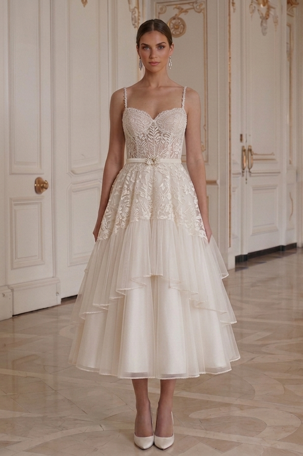 Tea Length Wedding Dress Soft Feminine Look