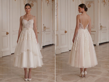 Brautkleid in Tea-Länge, weicher femininer Look