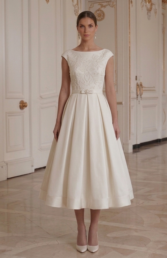 Tea Length Wedding Dress Structured Elegant Style