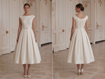 Brautkleid in Tea-Länge, strukturiert, eleganter Stil