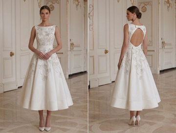 Brautkleid in Tea-Länge Zeitlos Elfenbeinfarben